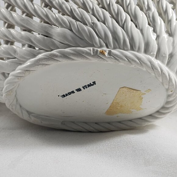 Vintage Italian Porcelain Basket Capodimonte Style Italy Pink Rose Flower Decor - Picture 6 of 12